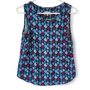 Talbots Womens Med Petite Nautical Print Sleeveless Blouse Blue Classic Preppy